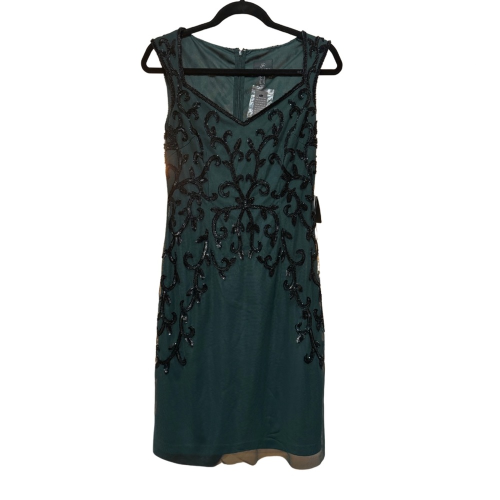 Adrianna Papell Dusty Emerald Women’s Beaded Sheath Dress Size 4